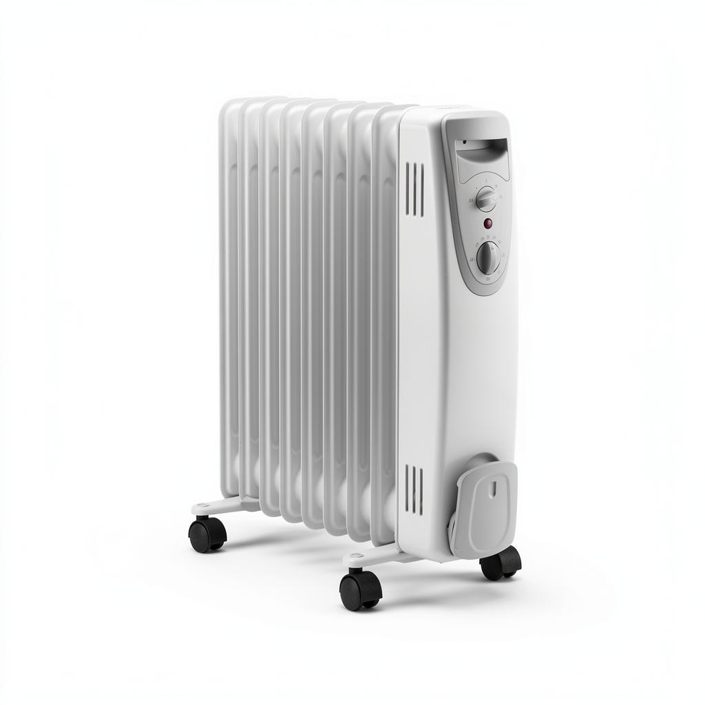 11-fin oil-filled heater on wheels